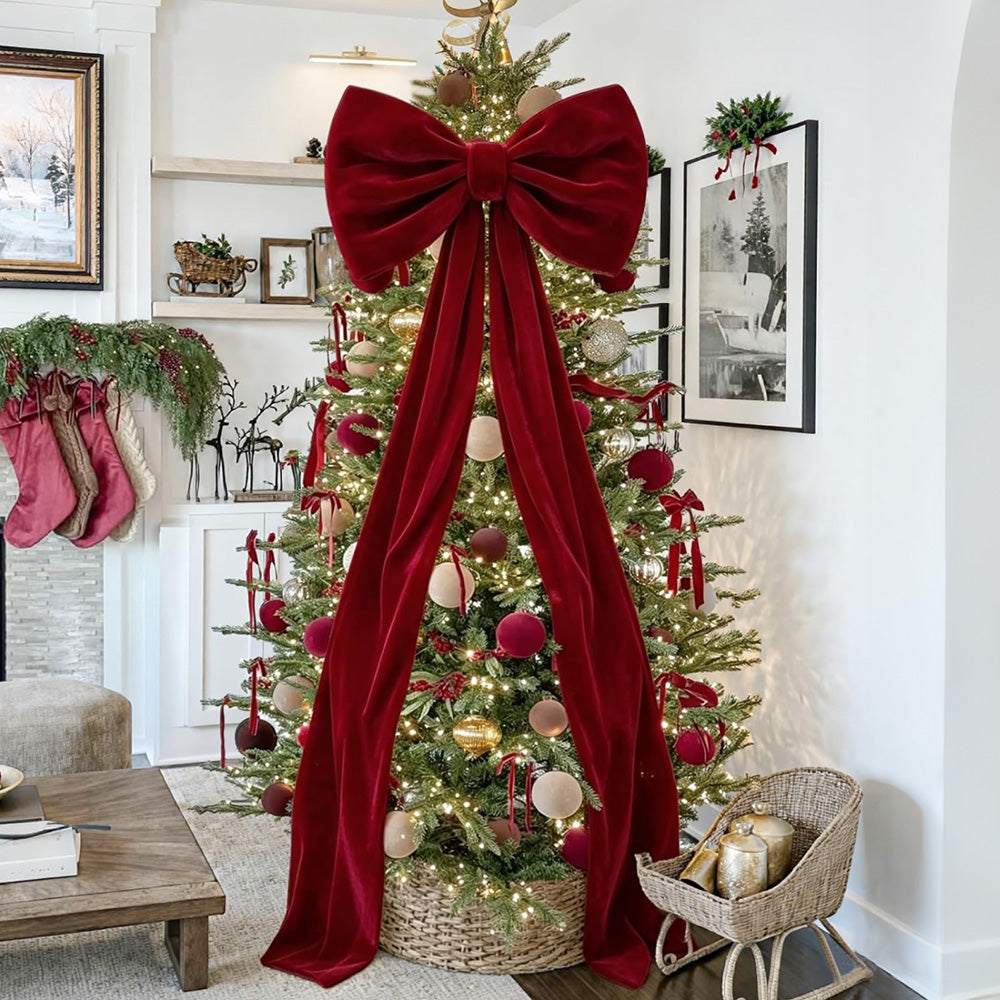 230cm Christmas Tree Topper Bow Large Decorative Bow with Long Streamers Red