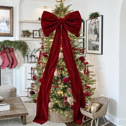 230cm Christmas Tree Topper Bow Large Decorative Bow with Long Streamers Red