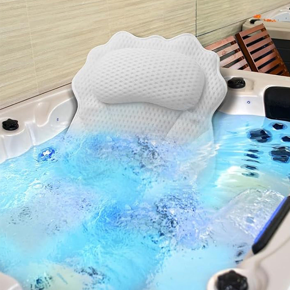 Bath Pillow with Headrest and 6 Suction Cups for Tub Support and Relaxation White