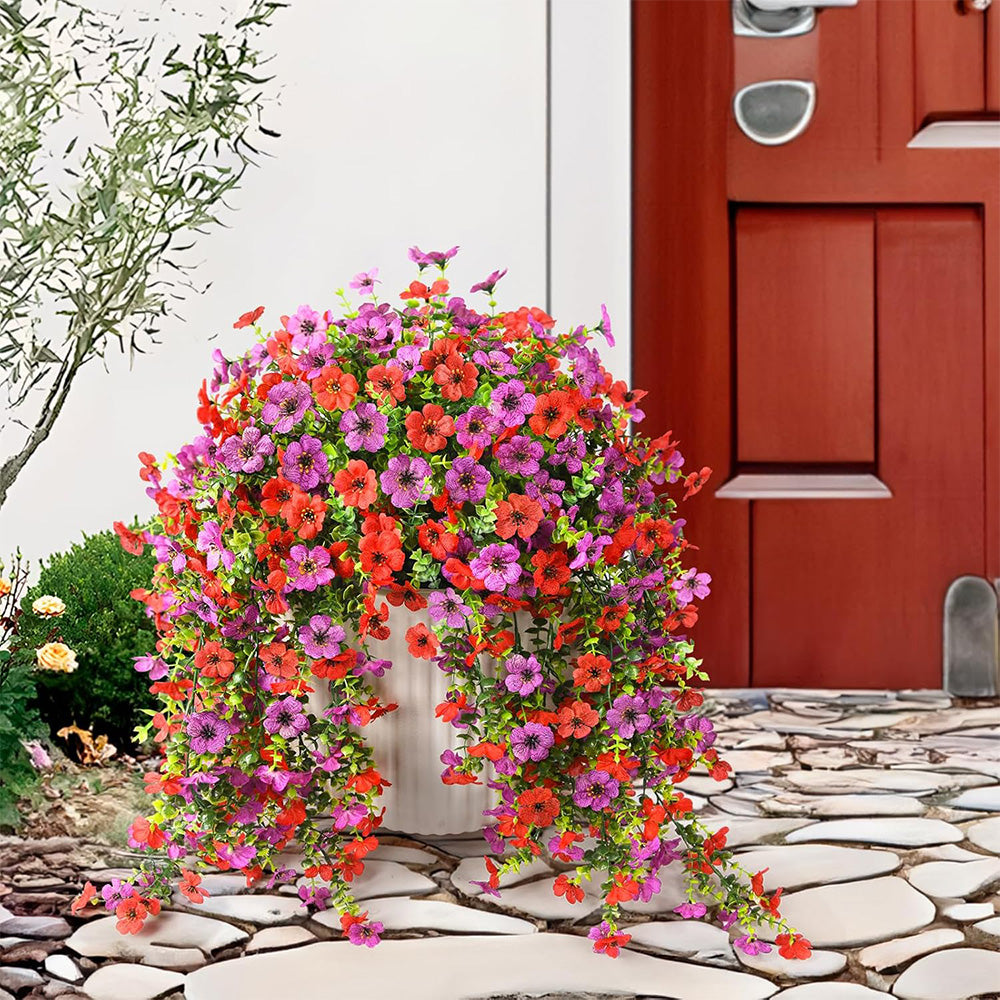 2Pcs Artificial Flowers Outdoor Hanging Faux Floral Decor for Planter Basket Window Box-Red