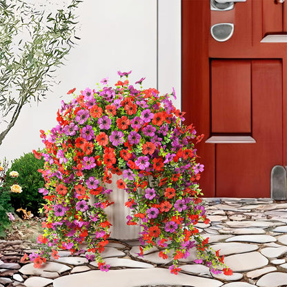 2Pcs Artificial Flowers Outdoor Hanging Faux Floral Decor for Planter Basket Window Box-Red