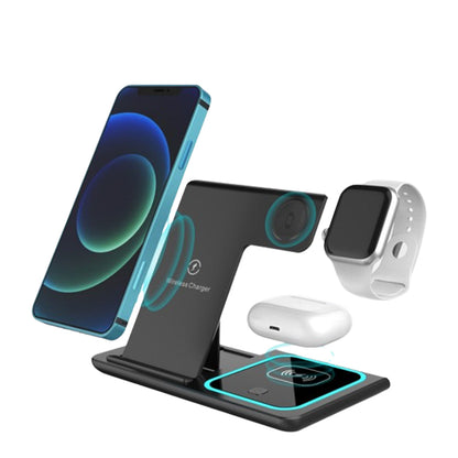 3-in-1 Wireless Charging Station 15W Fast Charger Stand Charging Dock for Wireless Charging Phone Watch AirPods Black