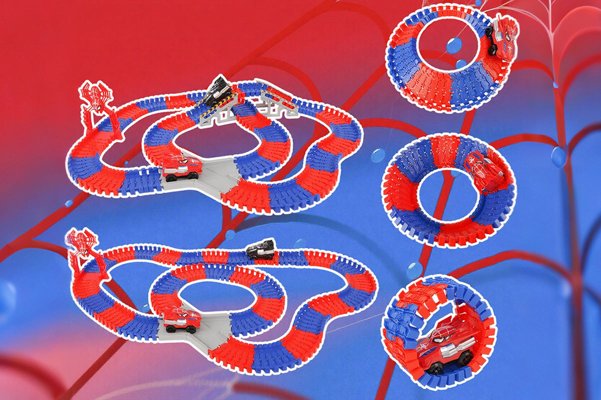 212Pcs Set Spider Toys for Boys Spider Race Track with 2 Cars Birthday Gifts