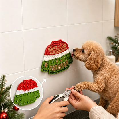 Christmas Pet Silicone Licking Mat with Suction Cups - Green