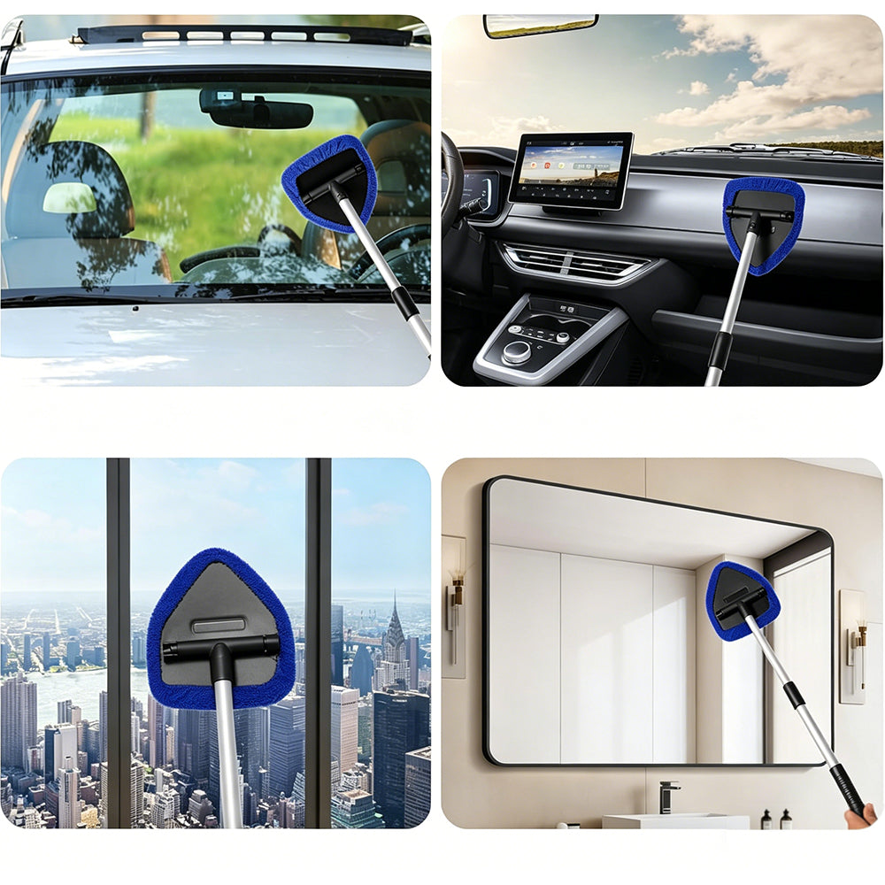 11Pcs Car Windshield Cleaning Tool Kit Telescopic Pole with Washable Pads