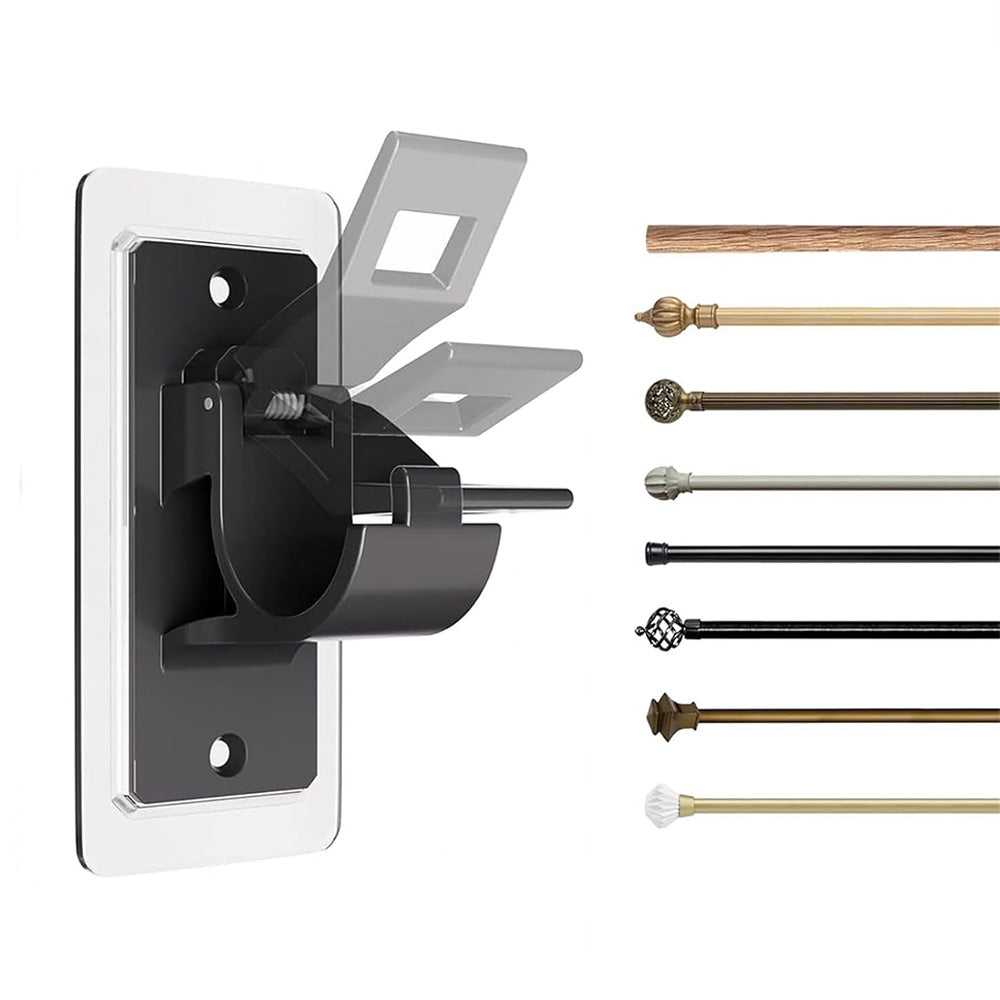 No Drill Self Adhesive Curtain Rod Brackets Transparent Invisible Holders for Curtains Towels-Black