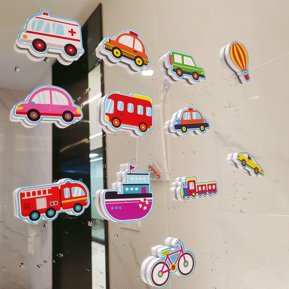 15Pcs Set DIY Cartoon Transportation Stickers Kid Bath Toys