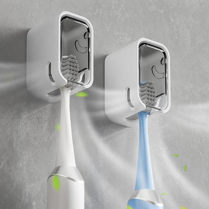 2PCS Wall-Mounted Toothbrush Holders with Cover Shower Tooth Brush Storage Grey