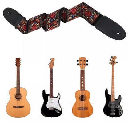 97-156cm Embroidered Acoustic Guitar Strap with 3 Picks- Red