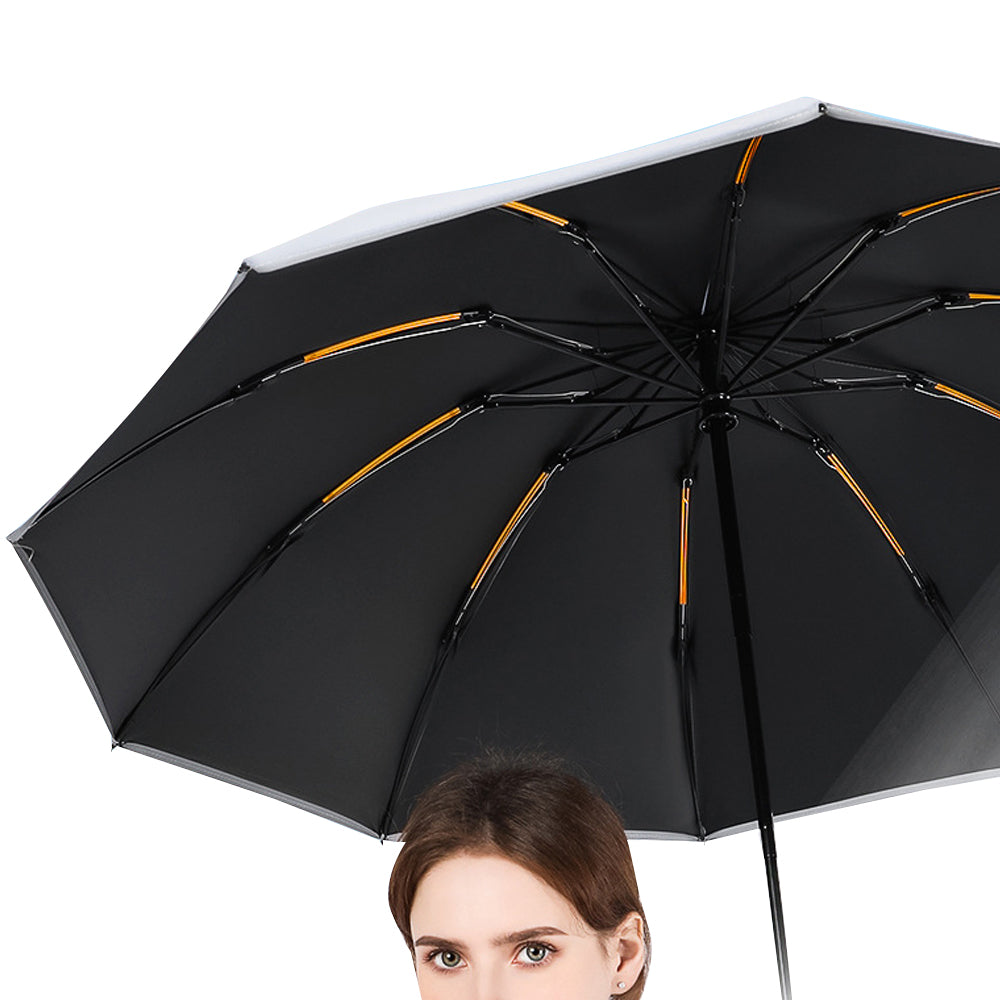 Automatic Folding Umbrella Inverted Umbrella Reverse Umbrella UV Protection Sun Umbrella with Safe Reflective Stripe Black