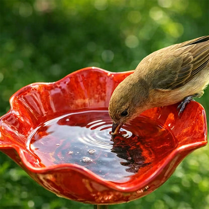 Metal Flower Bird Bath Stake 31 Inch Outdoor Bird Feeder Tray for Garden