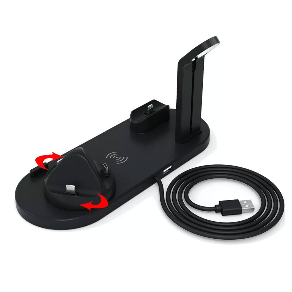 4-in-1 Charger Dock Wireless Charging Station for Apple Android QI Devices Black
