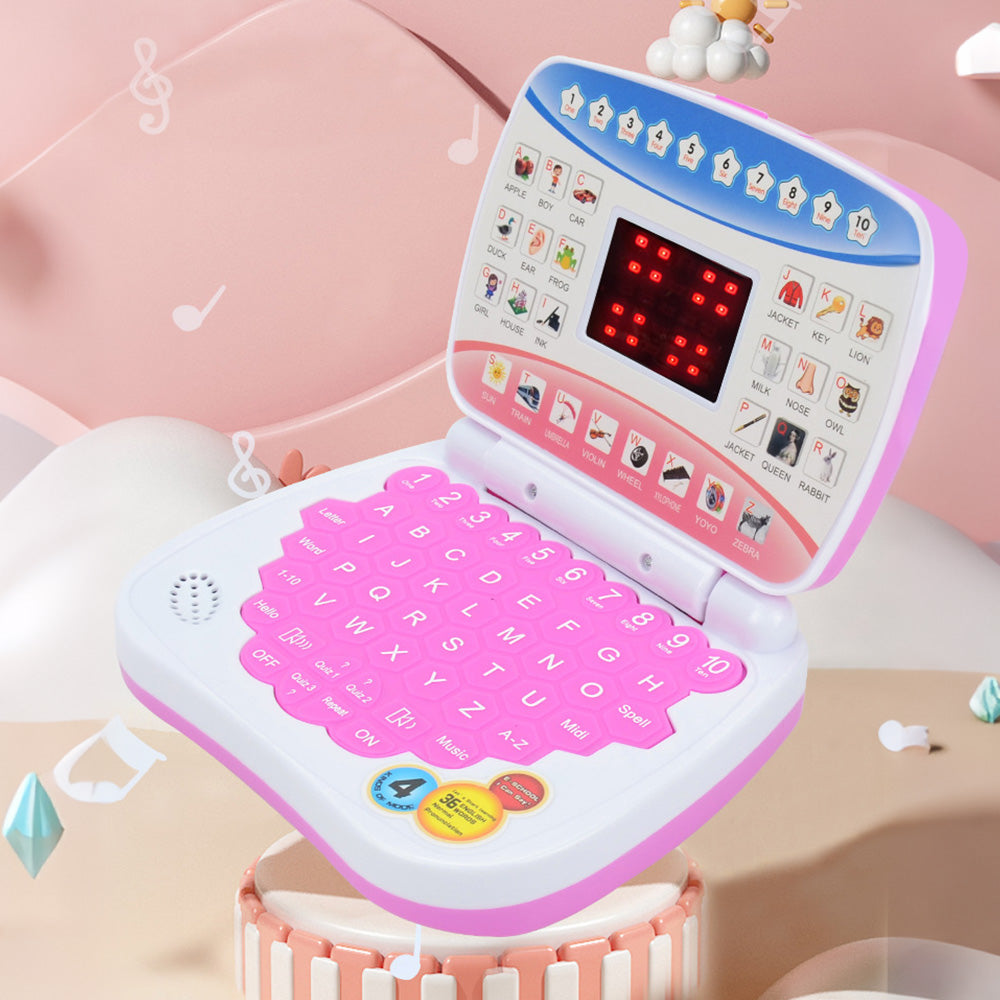 Pretend Laptop Toy with Music for Bilingual Learning - Pink