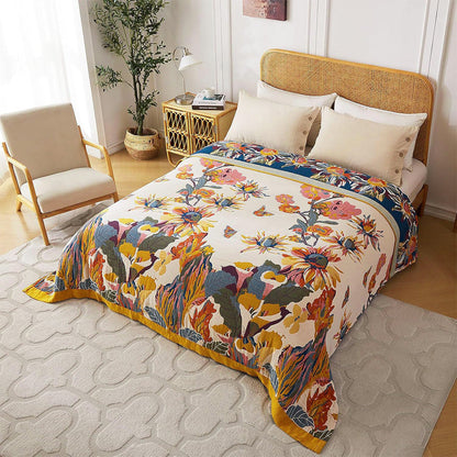 Boho Throw Blanket Soft Cotton Blanket with Double-Sided Printing and Vibrant Eclectic Patterns