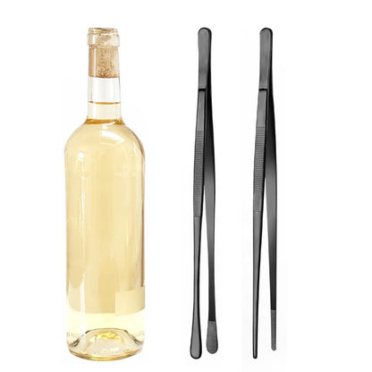 2 Pack 30cm BBQ Tongs Stainless Steel Round and Straight Head for Grilling Cooking-Black