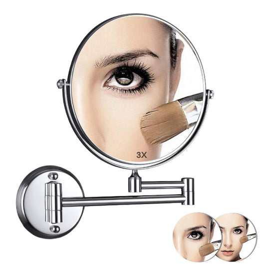 3X Magnifier Extendable Wall-Mounted Makeup Mirror Double-Sided Bathroom Mirror