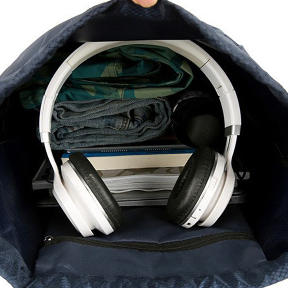 Sports Drawstring Backpack with 2 Pockets Large-Capacity Basketball Bag Dark Blue