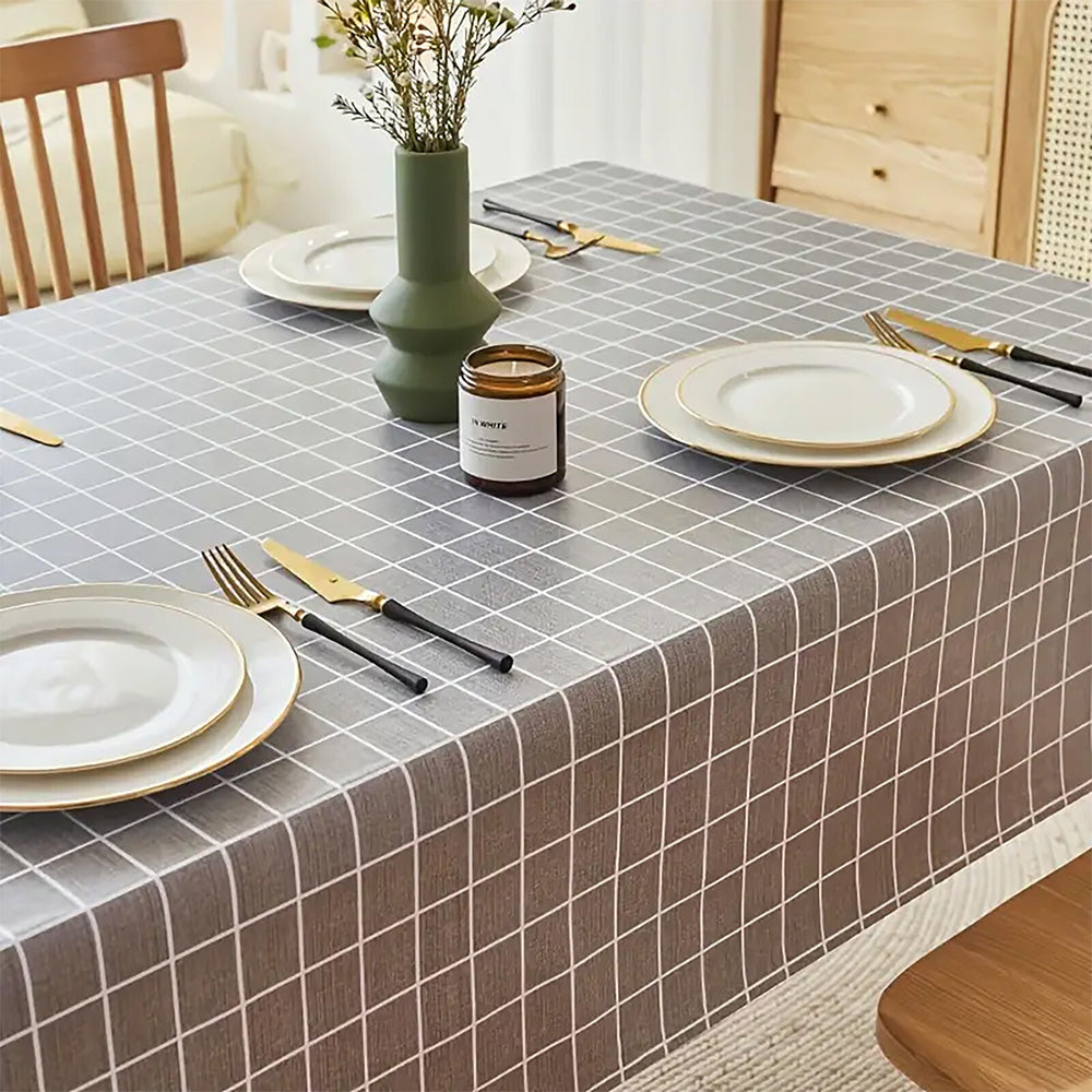 2-Pack PVC Tablecloth Waterproof Oilproof with Checkered Pattern Gray Check