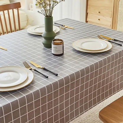2-Pack PVC Tablecloth Waterproof Oilproof with Checkered Pattern Gray Check
