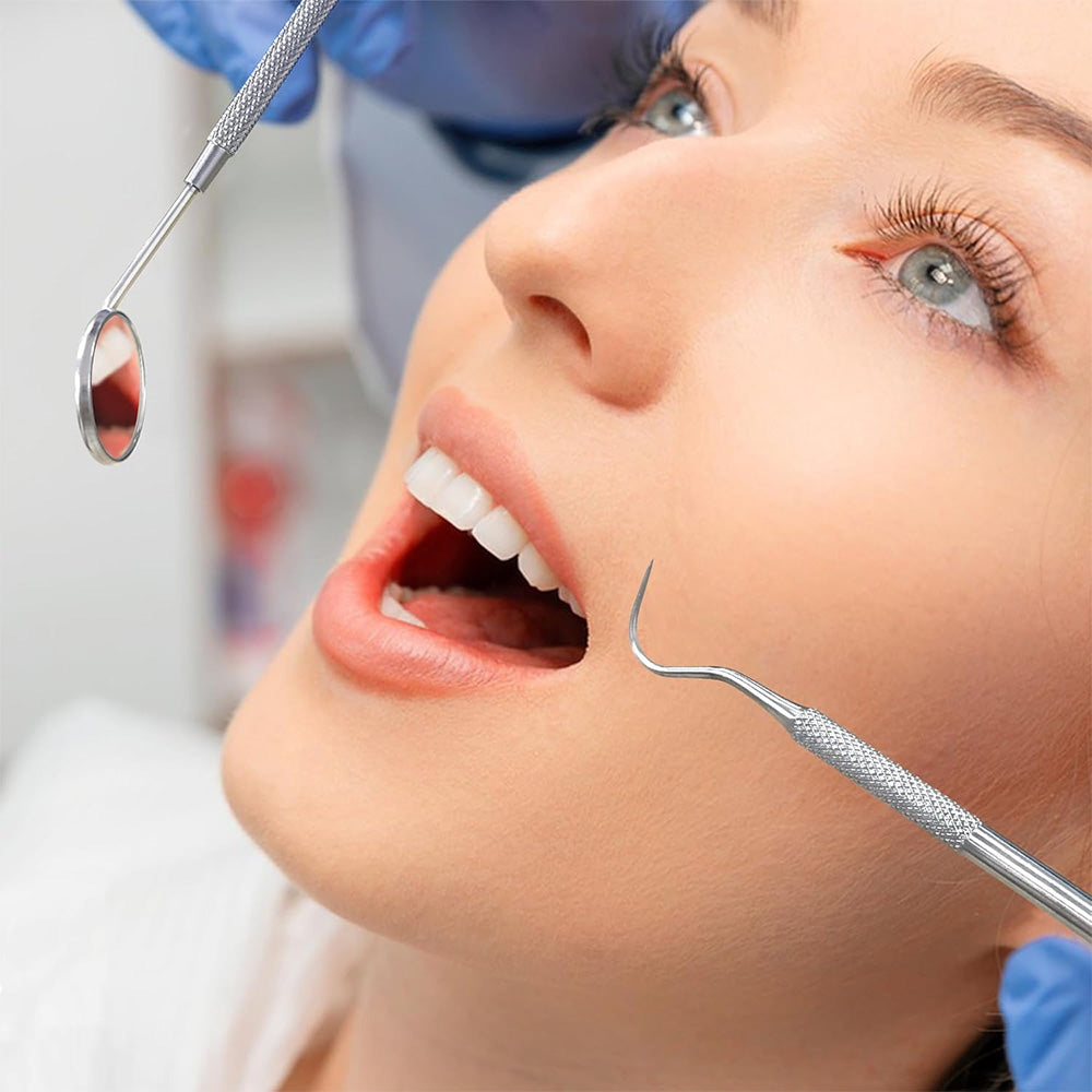 Professional Dental Tool Kit 6 Piece Stainless Steel Oral Care Set Pink