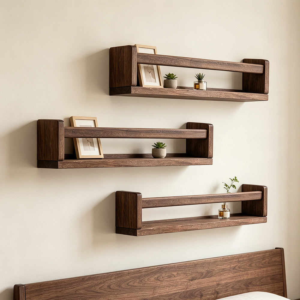 3 Pack Floating Wall Mounted Book Display Shelves - Brown