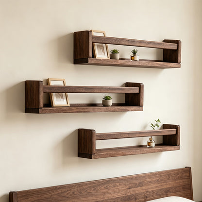 3 Pack Floating Wall Mounted Book Display Shelves - Brown