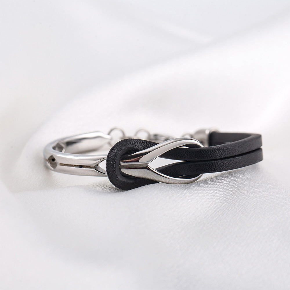PU Leather Bracelet Geometric Stainless Steel Mens Bracelet