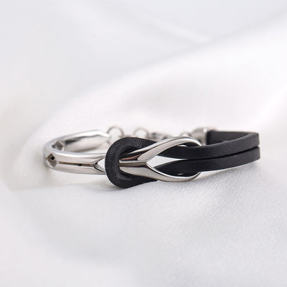 PU Leather Bracelet Geometric Stainless Steel Mens Bracelet