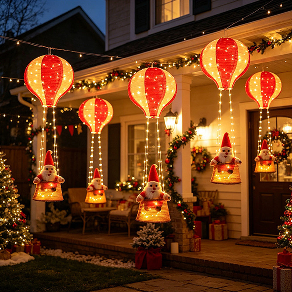 Christmas Santa Claus Hot Air Balloon with Light String - Warm Light