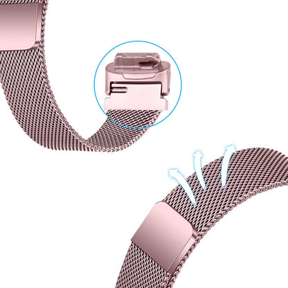 19.5cm Replacement Watch Band Adjustable Stainless Steel Watch Strap Compatible with Fitbit Inspire 3 Watch Pink