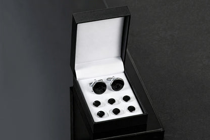 8 Pieces Men Tuxedo Cufflink and Shirt Stud Set for Weddings Parties - Silver