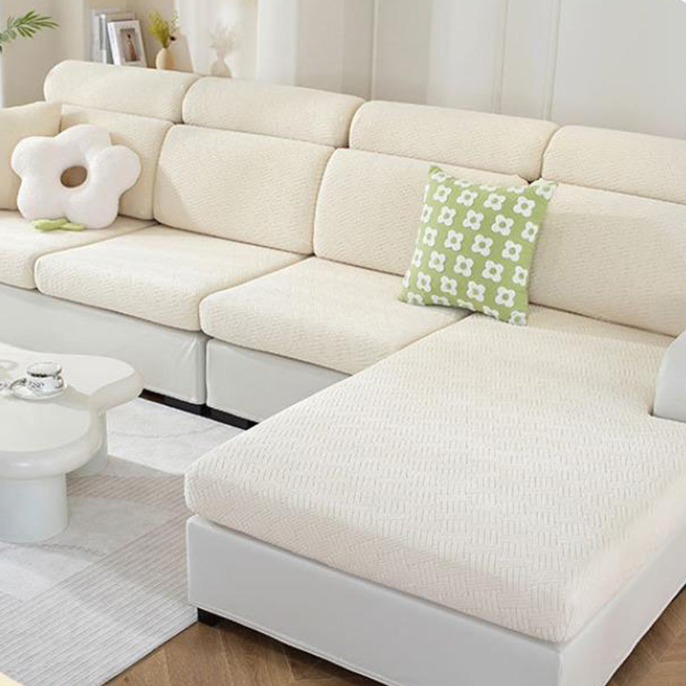 2Pcs Stretch Sofa Cushion Cover Lounge Sofa Seat Slipcover Protector Couch Cover Cream
