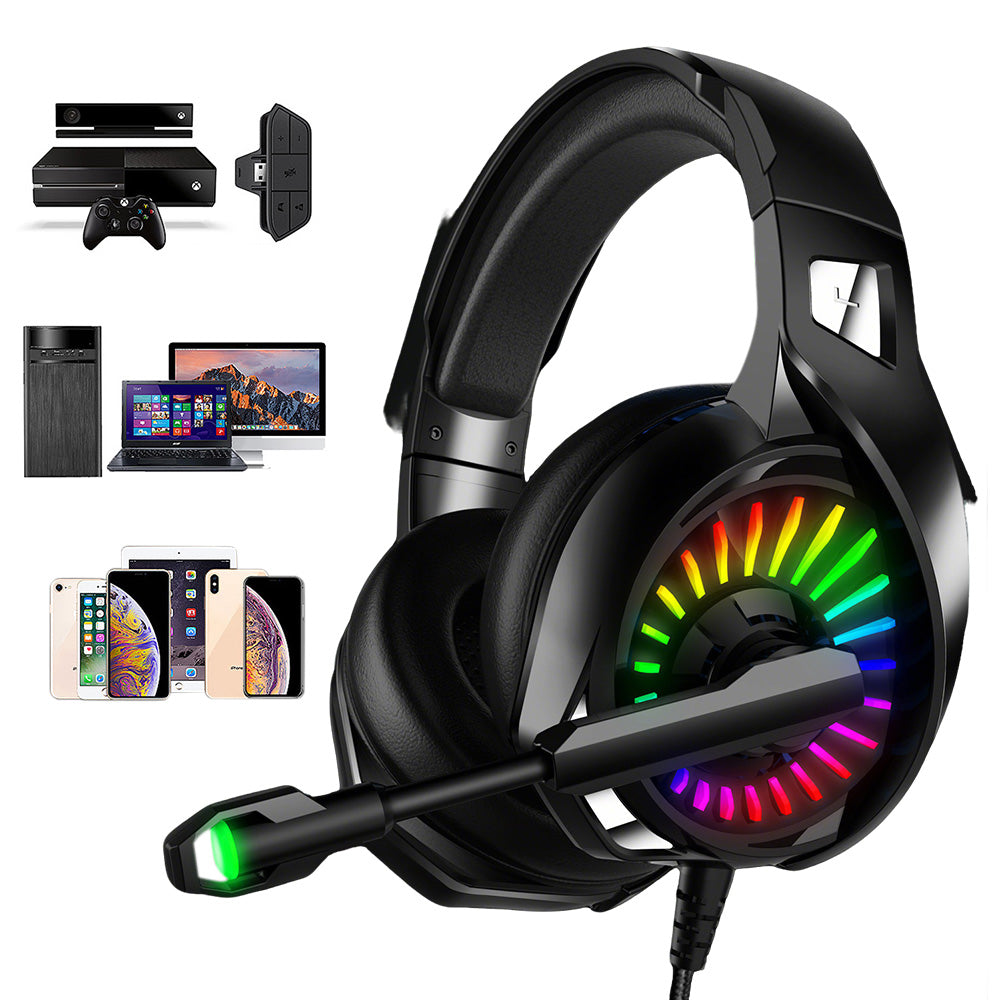 Wired Over-Ear Gaming Headset with LED RGB Lights and Mic -Black