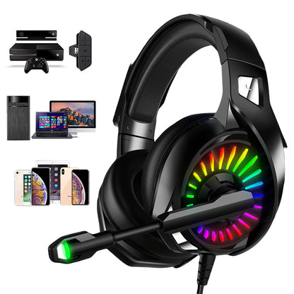 Wired Over-Ear Gaming Headset with LED RGB Lights and Mic -Black