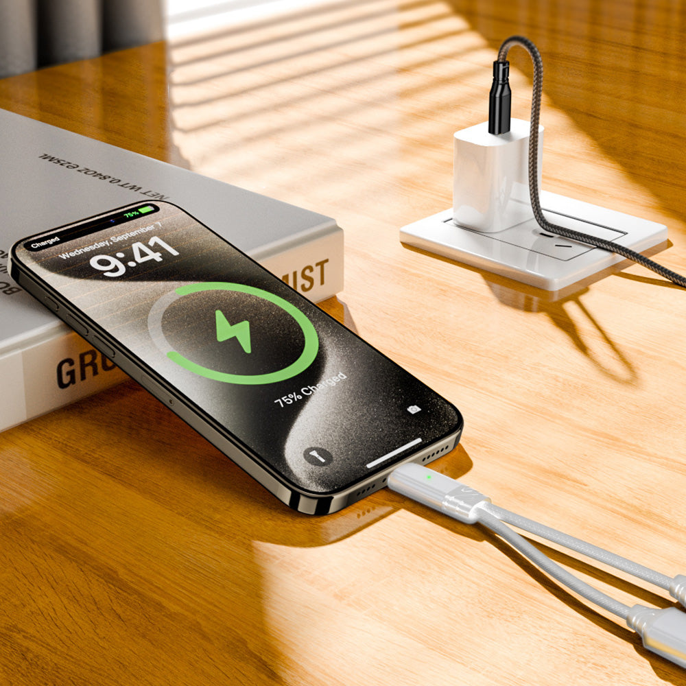 2-in-1 USB-C Splitter Dual Type-C Headphone and Charger Adapter Audio Dongle Cable for iPhone 16 Series White