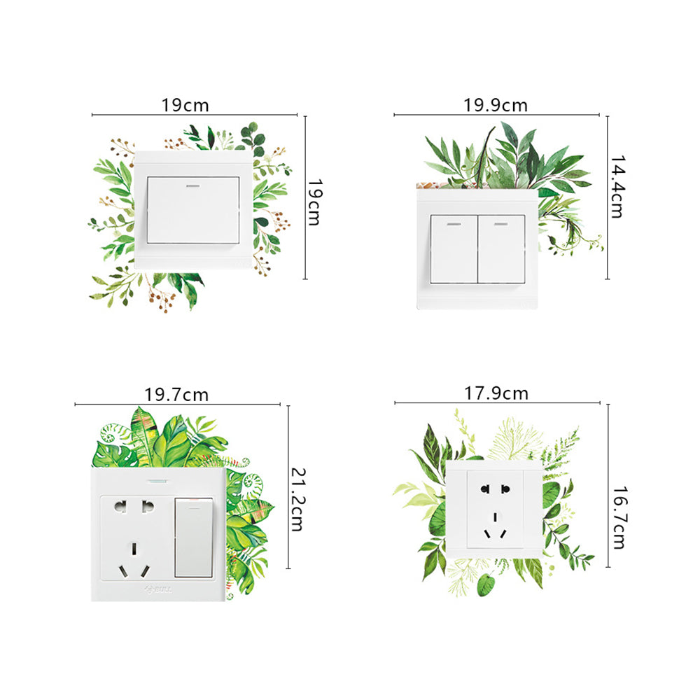 4 Sheets Green Plant Flower Wall Decals Green Leaf Stickers Switch Decals