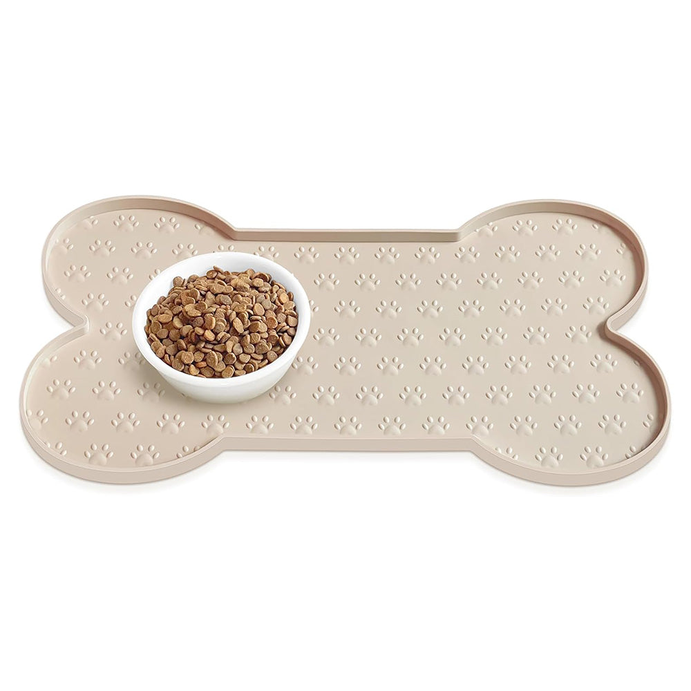 Dog Food Mats for Floors Waterproof Silicone Dog Bowl Mat with Raised Edge Apricot