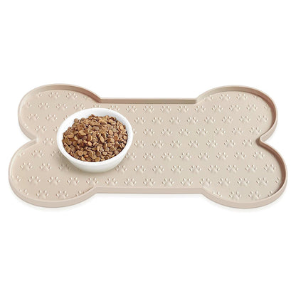 Dog Food Mats for Floors Waterproof Silicone Dog Bowl Mat with Raised Edge Apricot