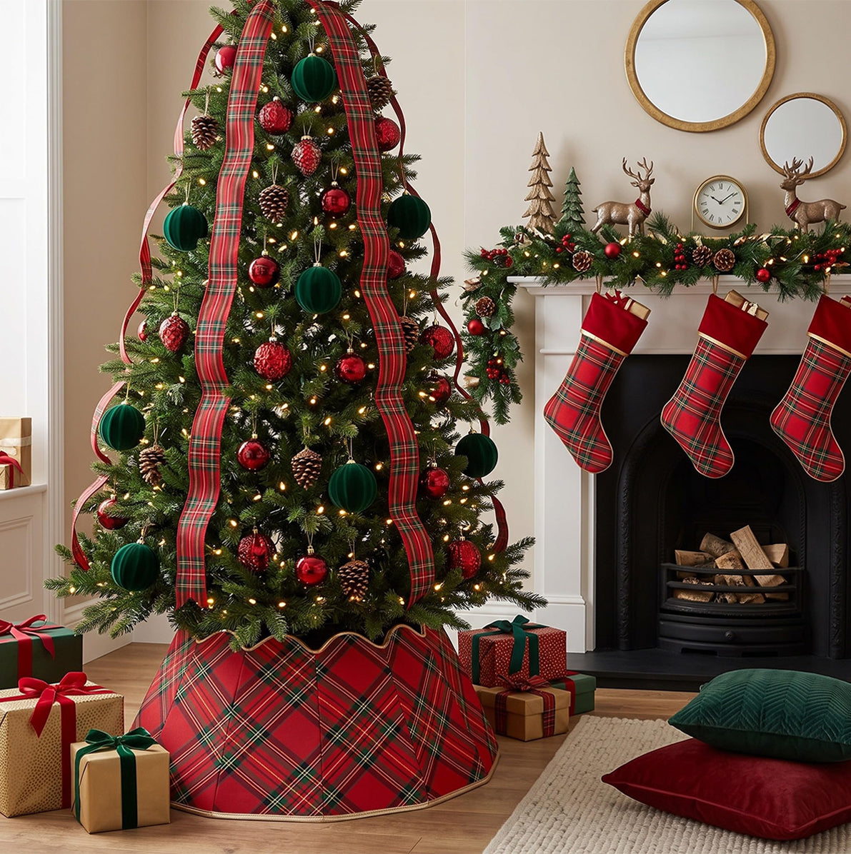 75cm Round Foldable Christmas Tree Skirt with Gold Trim