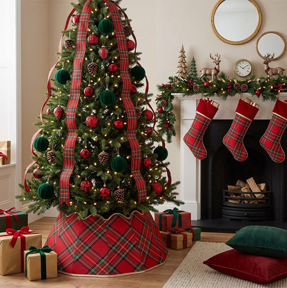 75cm Round Foldable Christmas Tree Skirt with Gold Trim