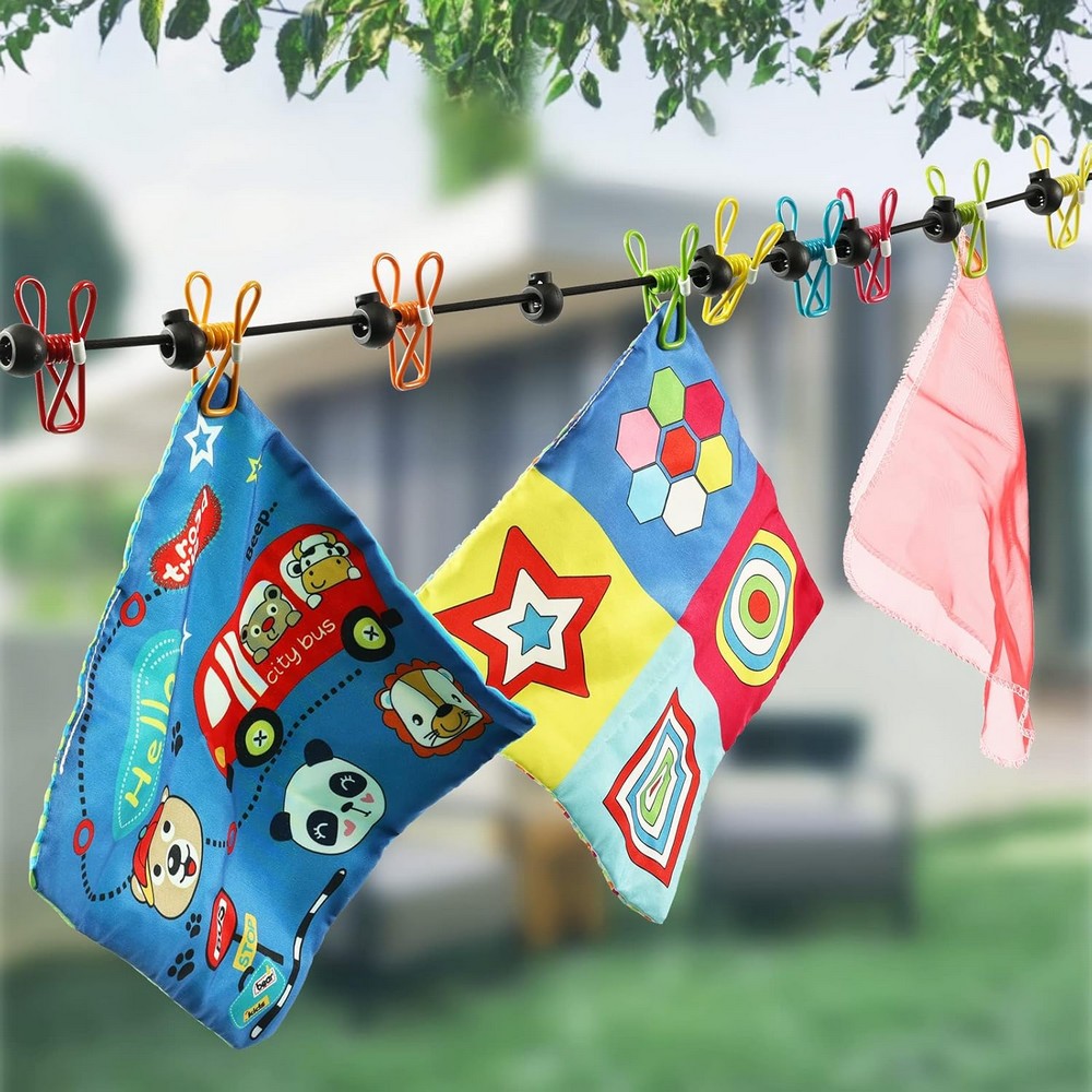 Retractable Clothesline with 12 Clothespins for Laundry Drying Camping Essentials