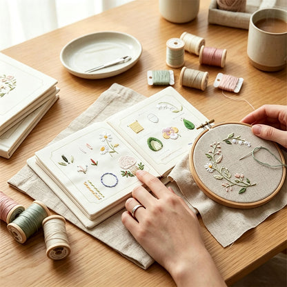 32 Stitch Embroidery Practice Book Kit with Beginner Floral Patterns