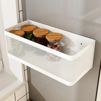 Punching-Free Hanging Storage Baskets Organizer Wall Mount Storage Bin Rack for Kitchen Bathroom White