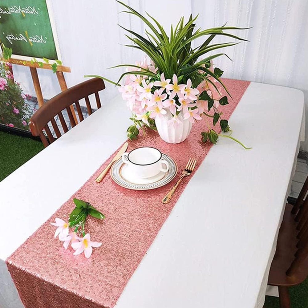 High Density Sequin Table Runner for Weddings Parties and Holidays - Rose Gold