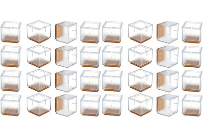 32Pcs Chair Leg Floor Protectors Silicone Soft Square Round Covers Felt Bottom Silicone Pads with Glide Pads-Square