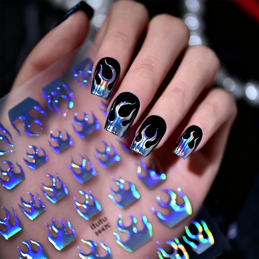 4 Pack Halloween Nail Art Stickers Metallic Flame Design Vinyl Decals