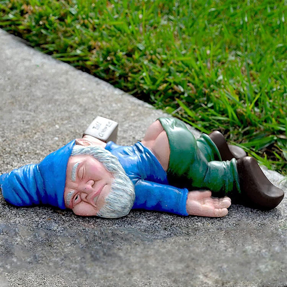 Funny Drunk Dwarf Figurine Garden Gnome Statue Patio Yard Lawn Ornament Decor Blue