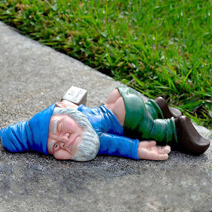 Funny Drunk Dwarf Figurine Garden Gnome Statue Patio Yard Lawn Ornament Decor Blue