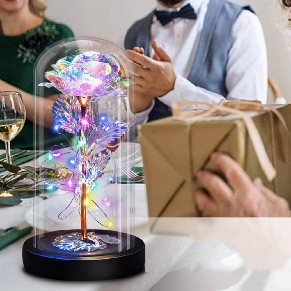 Eternal Rose Night Light in Glass Dome with LED for Bedroom Home Decor Gold