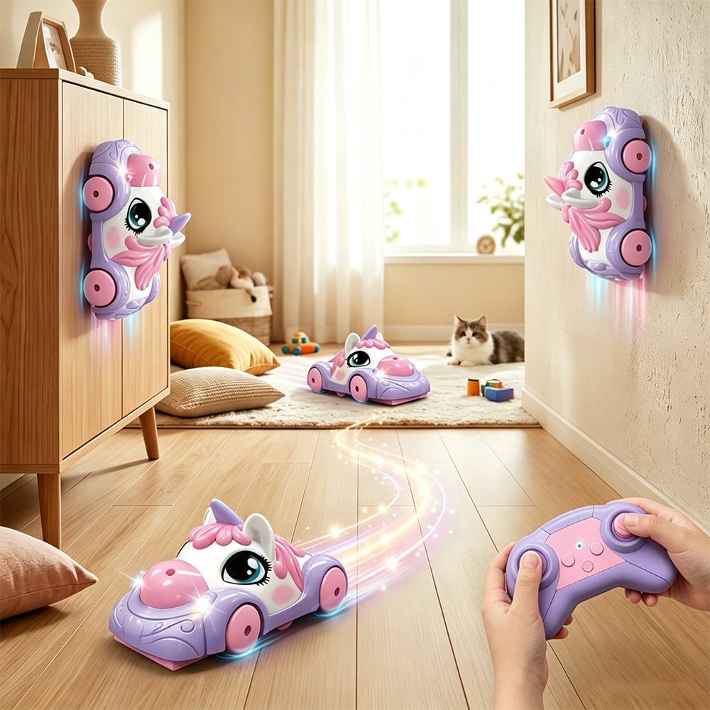 RC Wall Climbing Car Unicorn Toy Car with LED Lights for Ceiling Wall
